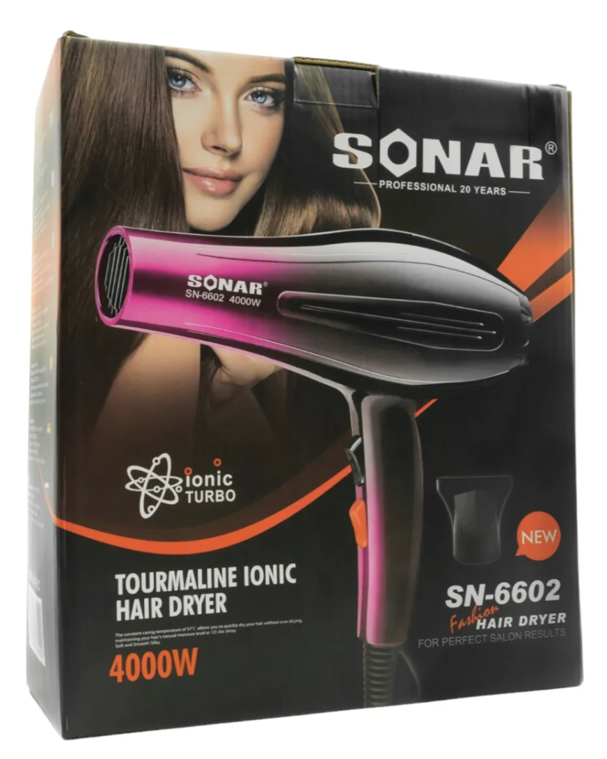 Secador de Cabello Profesional SONAR SN-6602 | 4000W Tourmaline Ionic | 3 Niveles de Calor + Cool Shot