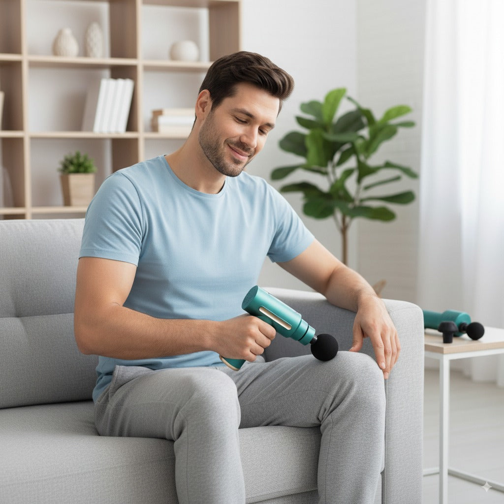 Pistola de Masaje Profesional | Massage Gun 25W con 4 Cabezas Intercambiables, Batería Recargable USB-C y Diseño Antiruido