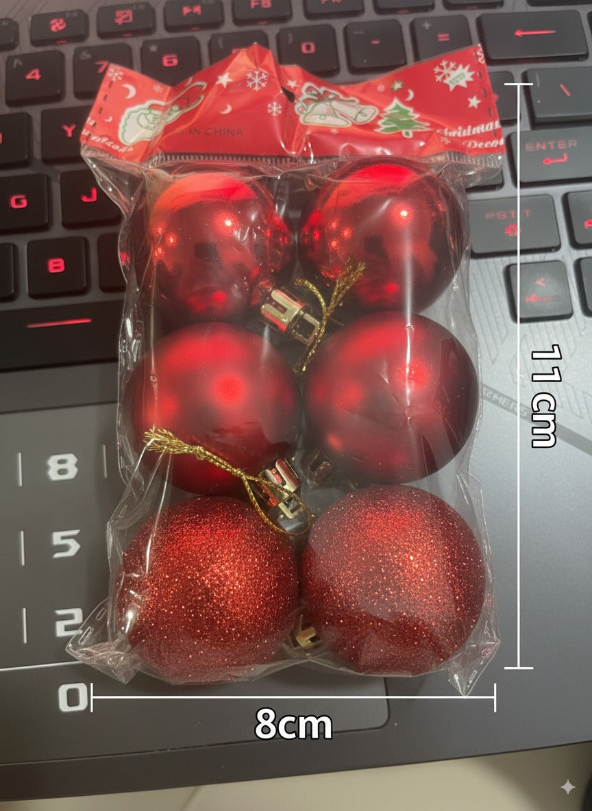Esferas Navideñas Decorativas – Pack de 6 Unidades (Oro, Plata, Rojo)