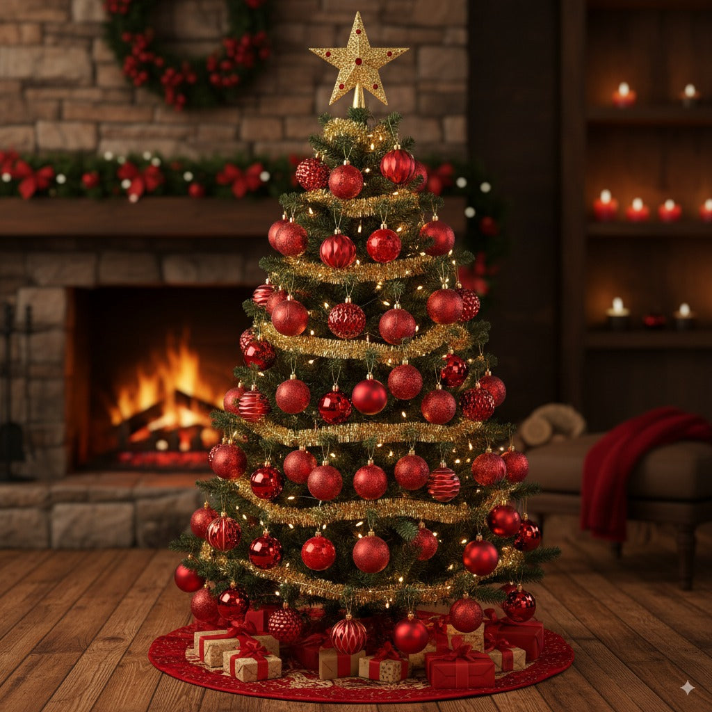 Esferas Navideñas Decorativas – Pack de 6 Unidades (Oro, Plata, Rojo)