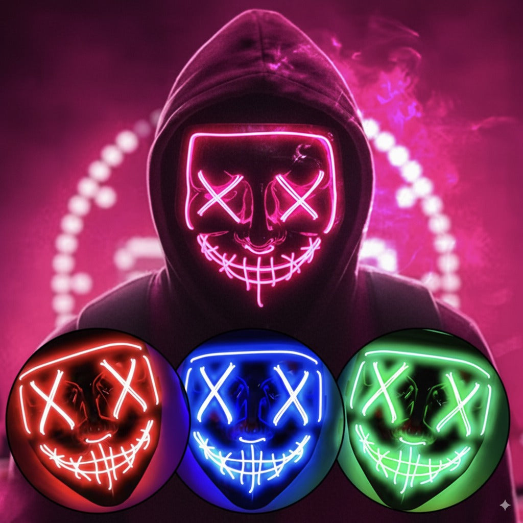 Máscara LED Neon Purge – Brilla en la Oscuridad | Halloween, Fiestas y Cosplay