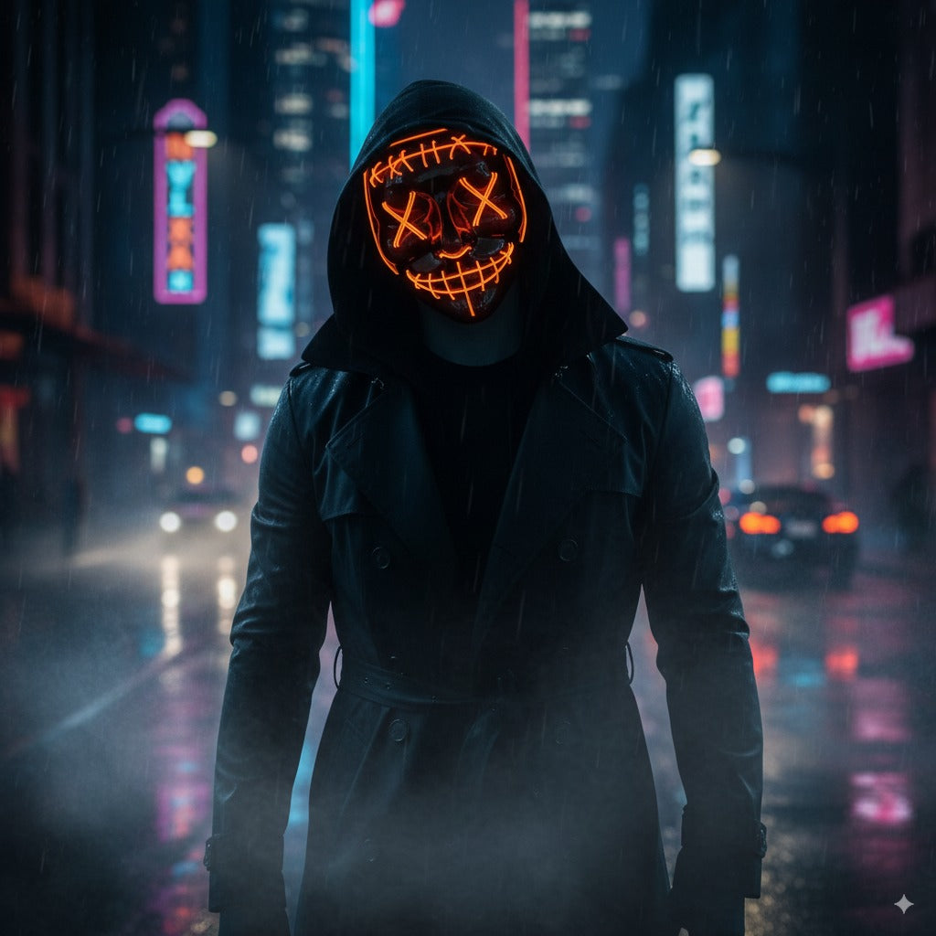 Máscara LED Neon Purge – Brilla en la Oscuridad | Halloween, Fiestas y Cosplay