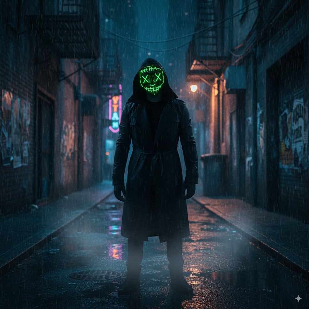 Máscara LED Neon Purge – Brilla en la Oscuridad | Halloween, Fiestas y Cosplay