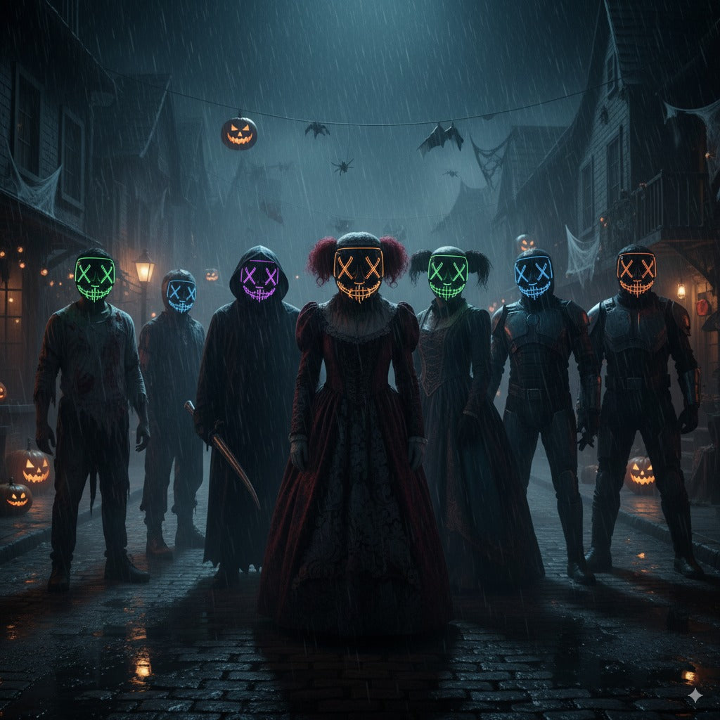 Máscara LED Neon Purge – Brilla en la Oscuridad | Halloween, Fiestas y Cosplay