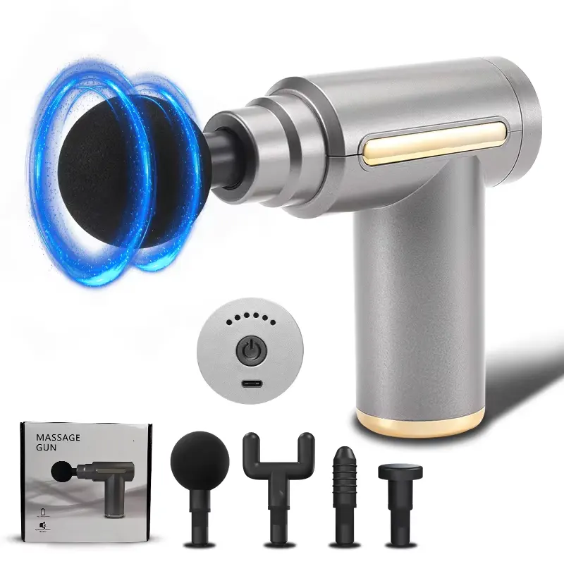Pistola de Masaje Profesional | Massage Gun 25W con 4 Cabezas Intercambiables, Batería Recargable USB-C y Diseño Antiruido