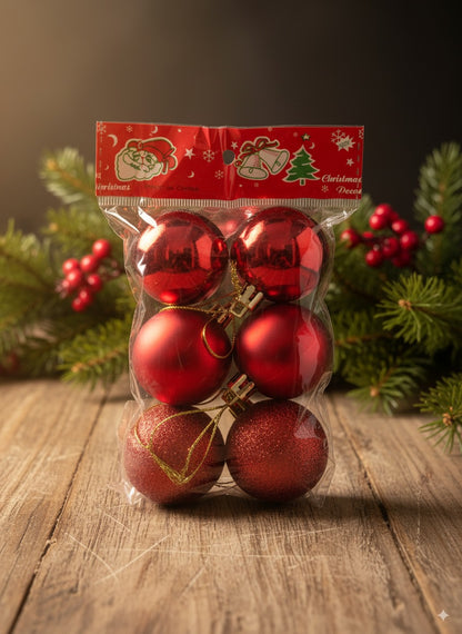 Esferas Navideñas Decorativas – Pack de 6 Unidades (Oro, Plata, Rojo)