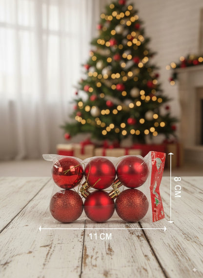 Esferas Navideñas Decorativas – Pack de 6 Unidades (Oro, Plata, Rojo)